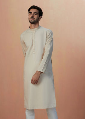 Off White Solid Kurta Pajama image number 1